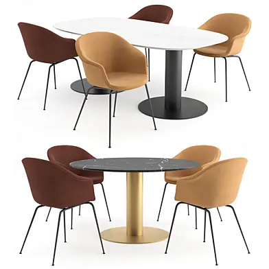 Bat Dining Chair + Marble tables by GUBI