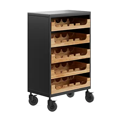 Danny Cabinet bottle rack in gray metal and mango