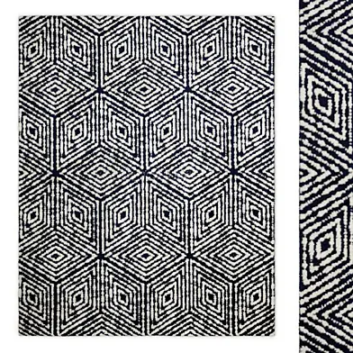 Jasmin Collection Cubes Design Navy and Ivory Area Rug