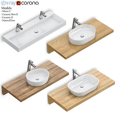 Набор умывальников RAVAK set 61 (Moon 3,Ceramic Slim O,Ceramic O,Natural Duo)