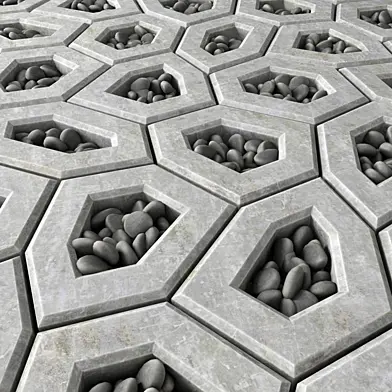 Площадь из многоугольников с галькой / Area Ngon paving pebble