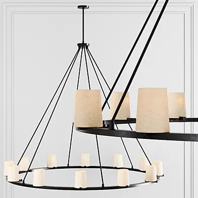 Restoration Hardware PAUILLAC ROUND CHANDELIER 60 Fabric shade and Black