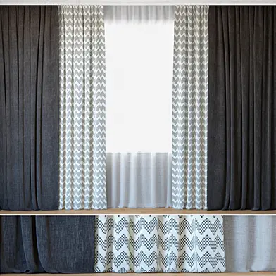 Curtains 39 | Curtains with Tulle | Reilly Grey Chevron and Ovington Grey