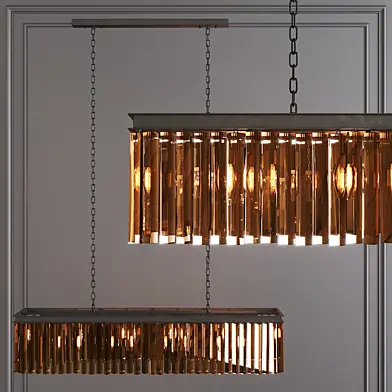 Restoration Hardware 1920S ODEON RHYS SMOKE GLASS PRISM RECTANGULAR CHANDELIER 49 Black
