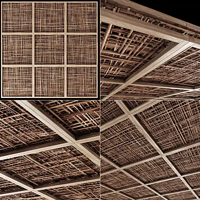 Ceiling wood cage thin branch n4 / Потолок деревянный из тонких веток на балках