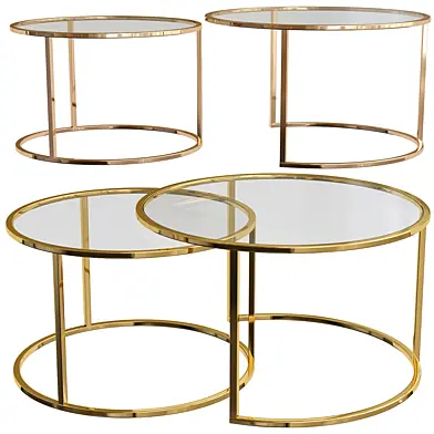 Designer Nested Glass and Gold Coffee Table Set