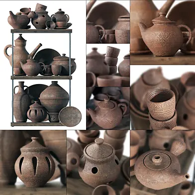 Dishes clay rack n11 / Стеллаж с посудой из глины
