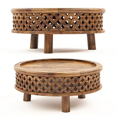 Elm Carved Wood Coffee Table
