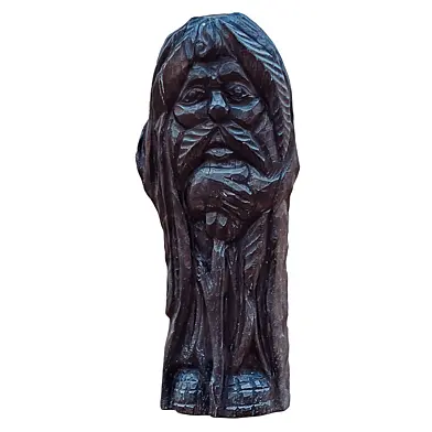 Wood Sculpture Old Man with Walking Stick