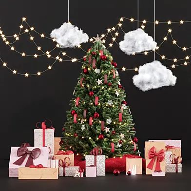 Christmas Decoration - Christmas green and White Tree with Gift