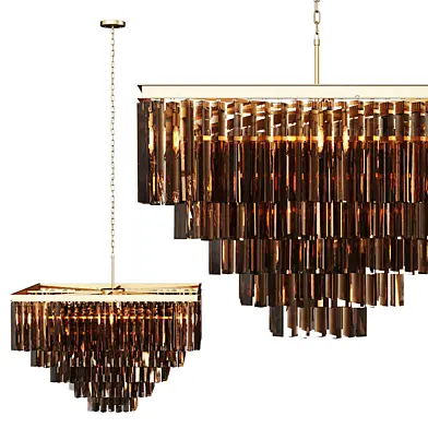 Restoration Hardware 1920S ODEON SMOKE GLASS FRINGE SQUARE 5-TIER CHANDELIER Brass