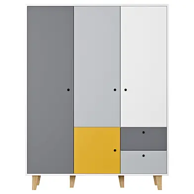 Vox Concept 3 Door Wardrobe in Grey & Yellow | Cuckooland
