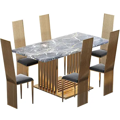 Rectangular Faux Marble Accent Dining Table Stainless Steel Base in Gold