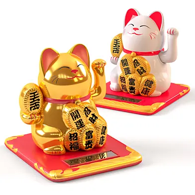 Maneki Neko Cat White and Gold