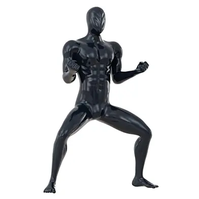 The mannequin stands in a karate pose 149