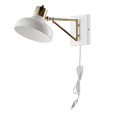 Berkeley White and Brass Plug-In or Hardwire Swing Arm Wall Sconce