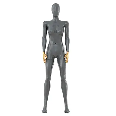 Female gray mannequin with gold hands 89