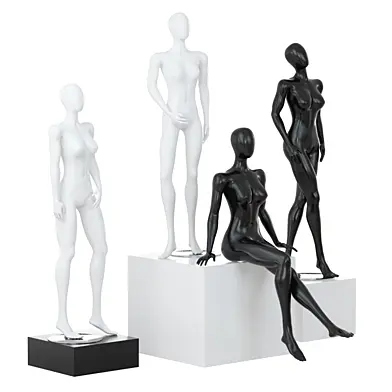 Two black and two white female mannequins in different poses 99
