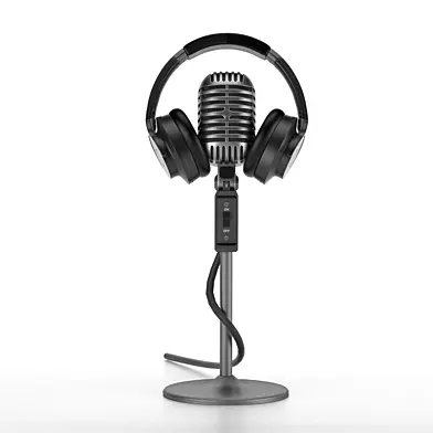Microphone, stand and headphones
