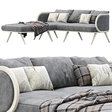 Victoria velour sofa HV60 with chaise lounge / Велюровый диван с шезлонгом