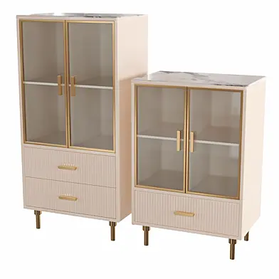Homary-Italian Light Luxury Display Cabinet White Tempered Glass Doors Cabinet