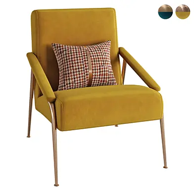 Homary-Mid-century Accent Chair Velvet Upholstered Full Backrest Accent Chair in Gold