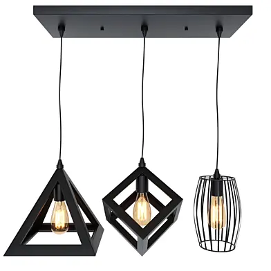 Modern Black Cage Pendant Lights Iron Minimalist Nordic Pyramid Lamp
