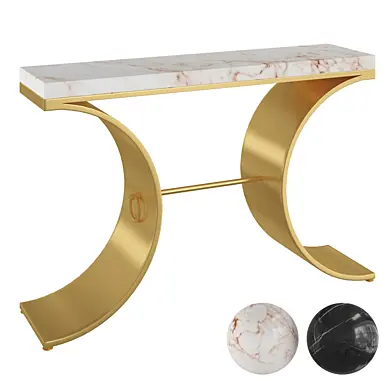 Modern Narrow Console Table with Wood Top Metal Pedestal