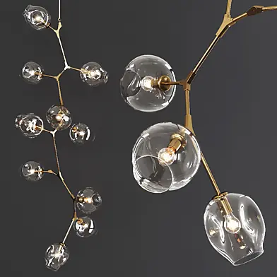 10-globe Branching Bubble Brushed Brass and Clear Glass