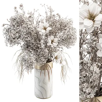 Bouquet Set 77 - White Flowers in Stone Vase