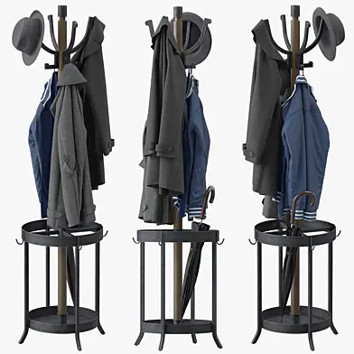 Andreas Wood and Metal Coat Rack with Umbrella Stand