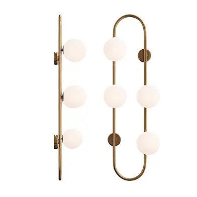 Globe Wall Sconce White Glass 4-Light Wall Lighting Gold Oblong Hanging Rod