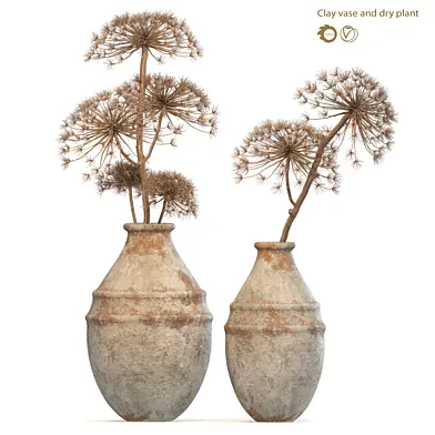 Clay vase with dry plant