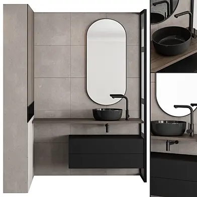 Bathroom Set Concrete and Black - Set 38