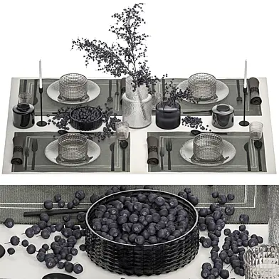Сервировка стола на 4 персоны икеа, zara home с люкс декор, букет ветки черника, ягоды чаша.19.