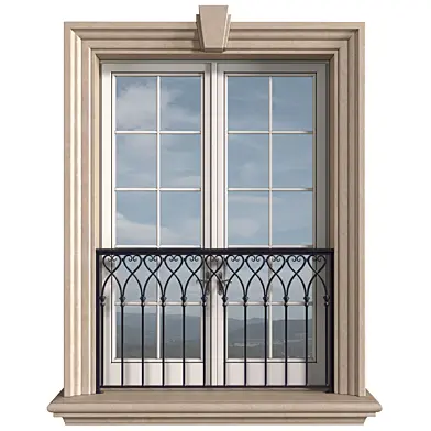 Классическое фасадное окно с французским балконом.Classical Forged Fence. Frame Window