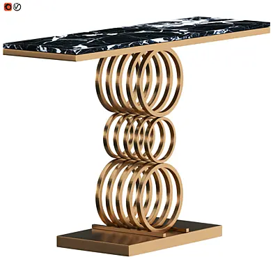 Black Narrow Console Table Marble Top Hallway Table with Metal Base