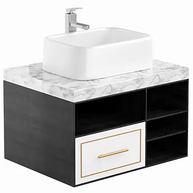 Modern Bathroom Floating Vanity Faux Marble Vanity Ceramic Sink with Drawer