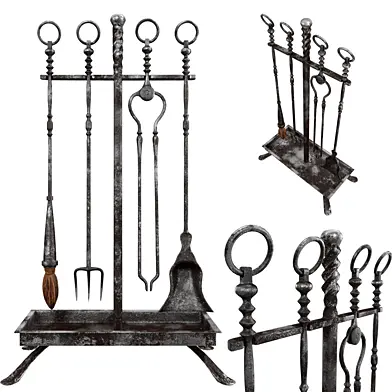 Old Gothic Fireplace Set