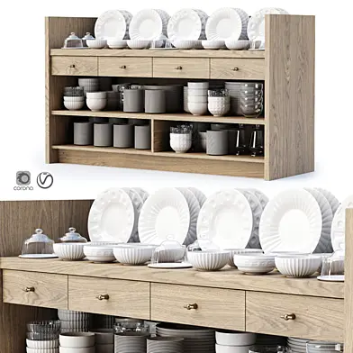 Mira restaurant cabinet with dishes V2 / Деревянный буфет с посудой