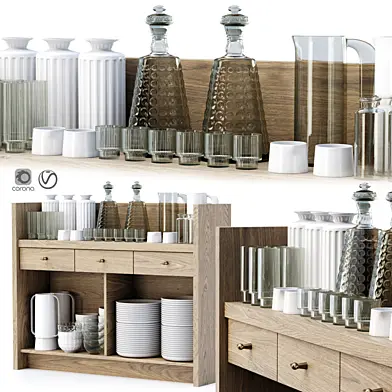 Mira restaurant cabinet with dishes V4 / Деревянный буфет с посудой