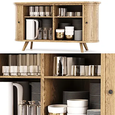 Mira restaurant cabinet with dishes V5 / Деревянный буфет с посудой