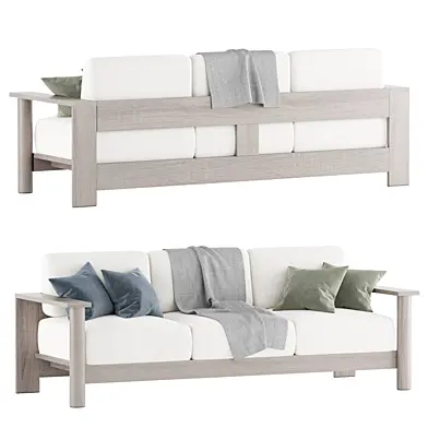 Wood Outdoor Sofa with White Cushions