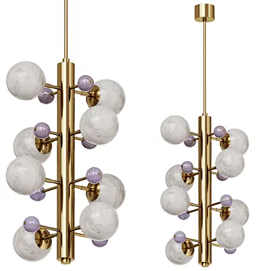 Brass Suspension with Alabaster Globes and Quartz by Glustin Luminaires Creation