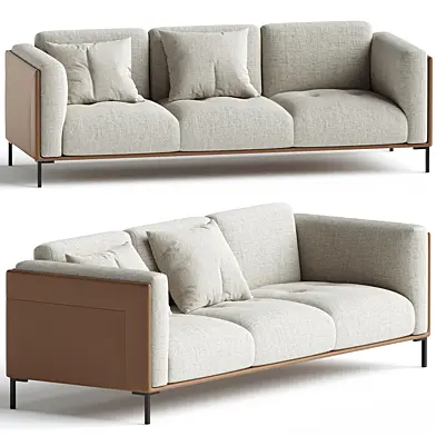 Large bi material sofa 4 places camel