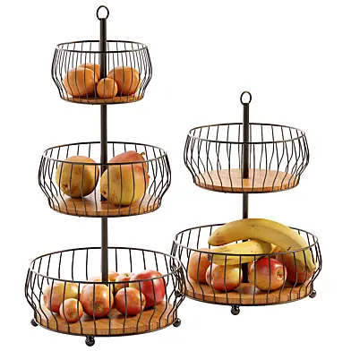 Cora Acacia Wood Black 3-Tier Fruit Basket