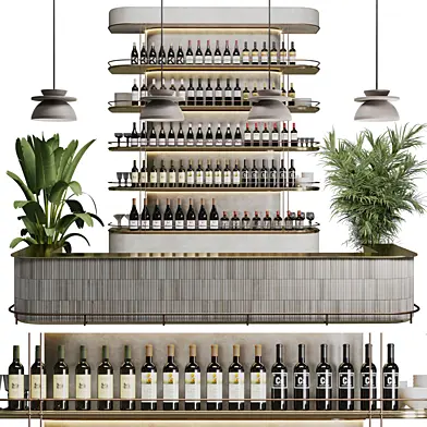 Reception Desk for Restaurant and Caffe with cabinet wine rack set 08