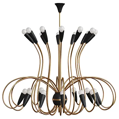 Large 1950s Mid-Century Modernist Black Spider 24-Light German Chandelier