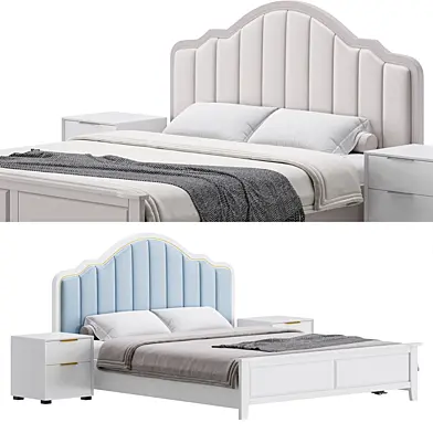 Blue Wood Upholstered Headboard Bed