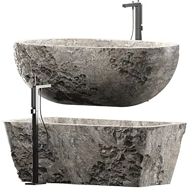 bathroom made of river stone